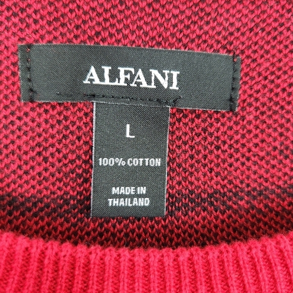 ALFANI Jester Red Black Abstract 100% Cotton Pullover Crew Neck Sweater NEW L - Picture 5 of 8